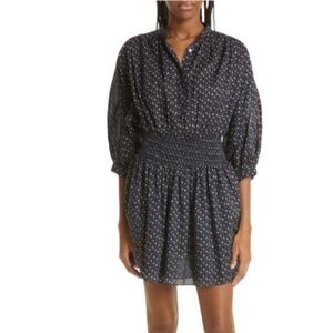 Rebecca Taylor Black and White Ikat Smocked Waist Cotton Dress